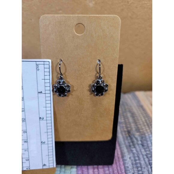 (3 for $15) JoMa Silvertone Flower Earrings with Black Accent- NEW - Picture 3 of 4